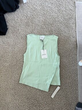 Reformation Sleeveless Button-Accent Ribbed Tank Top - Mint Green